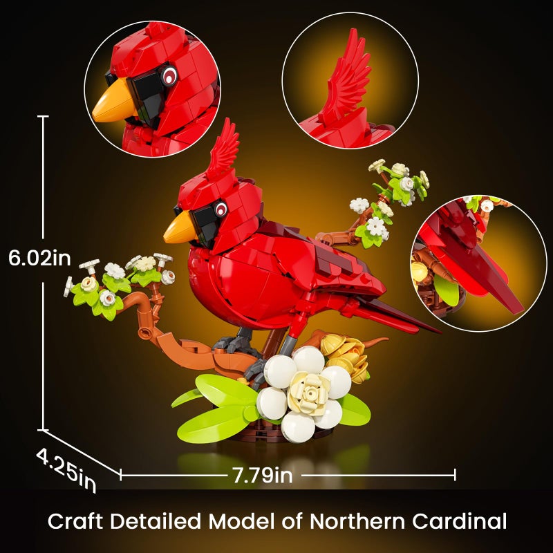 JAKI Northern Cardinal Building Set, Red Birds with Flower Camellia for Adults, Red Cardinal Model for Bird Lovers, Nature DÃ©cor Gifts for Display - Image 4