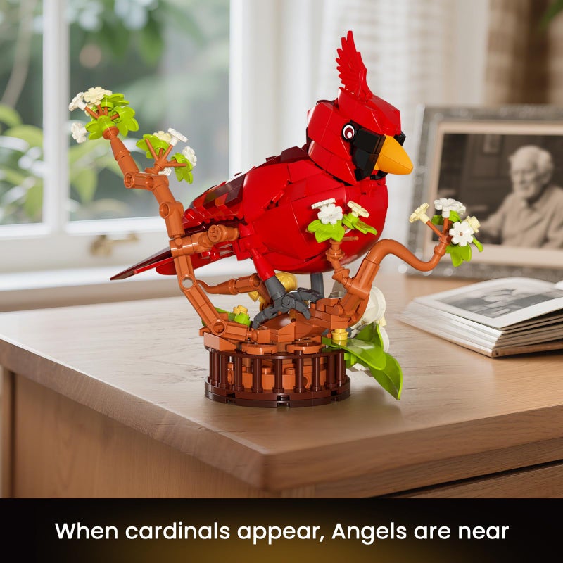 JAKI Northern Cardinal Building Set, Red Birds with Flower Camellia for Adults, Red Cardinal Model for Bird Lovers, Nature DÃ©cor Gifts for Display - Image 3