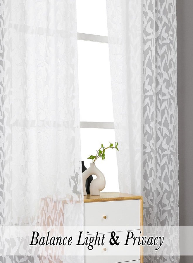 Lecloud ستائر لي كلاود ليا البيضاء الشفافة بطول 63 بوصة، قطعتان، مناسبة للمطبخ، توفر الخصوصية، ستائر غرف النوم، مزودة بجيوب للعمود، ومشبك جاكار. - Image 3