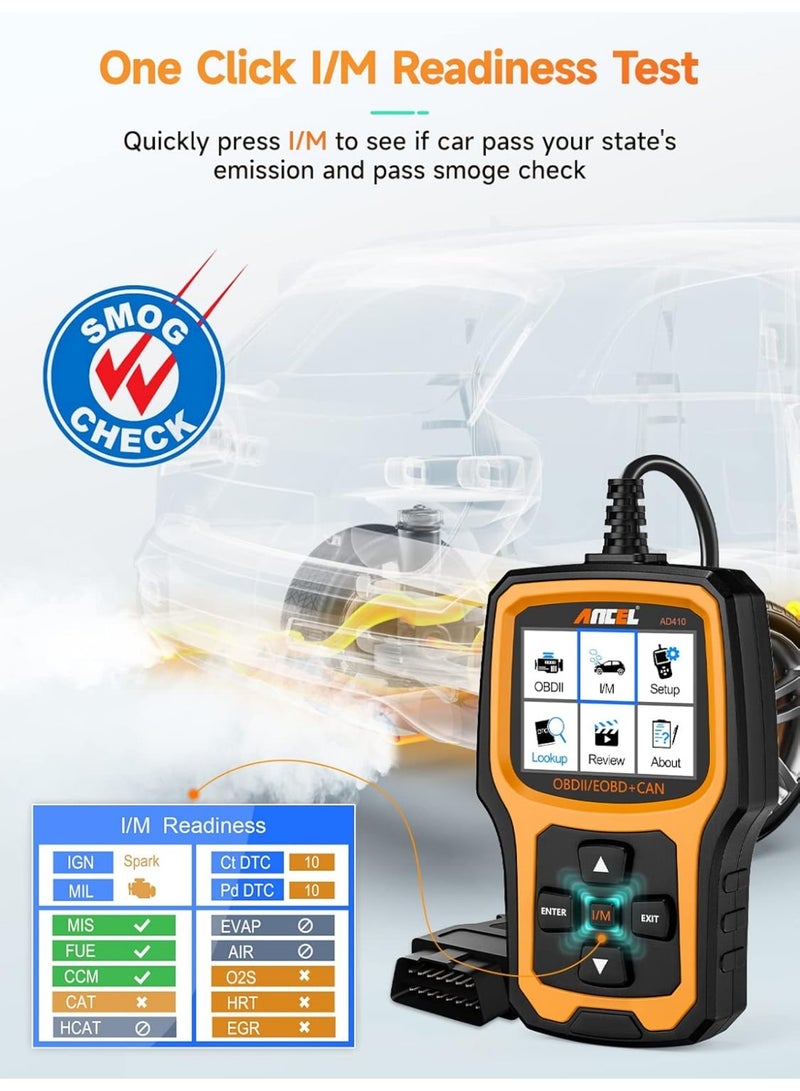 ANCEL AD410 Enhanced OBD2 Scanner, Vehicle Code Reader Clear Engine Light Instantly, Automotive OBD II Scanner Fault Diagnosis, Mechanic Scan Tool for All OBDII Cars 1996+, Black/Yellow - Image 4