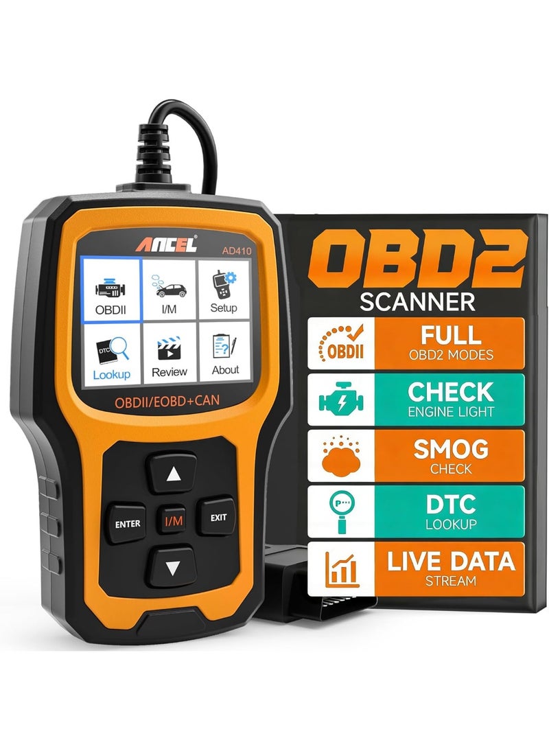 ANCEL AD410 Enhanced OBD2 Scanner, Vehicle Code Reader Clear Engine Light Instantly, Automotive OBD II Scanner Fault Diagnosis, Mechanic Scan Tool for All OBDII Cars 1996+, Black/Yellow - Image 1