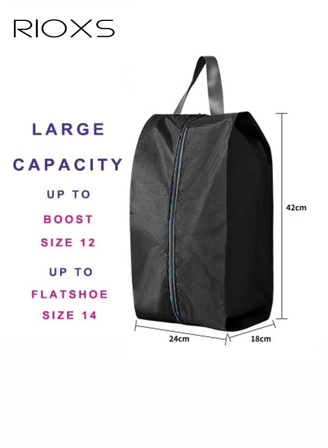 RIOXS 3 Pack Travel Shoe Bags, Portable Waterproof Nylon Shoe Storage Pouch with Zipper Closure and Handle, Stylish Shoe Storage Bag for Men and Women's Travel Gifts and Home Storage, Black - Image 3