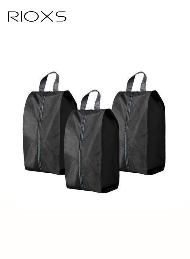 RIOXS 3 Pack Travel Shoe Bags, Portable Waterproof Nylon Shoe Storage Pouch with Zipper Closure and Handle, Stylish Shoe Storage Bag for Men and Women's Travel Gifts and Home Storage, Black - Image 1