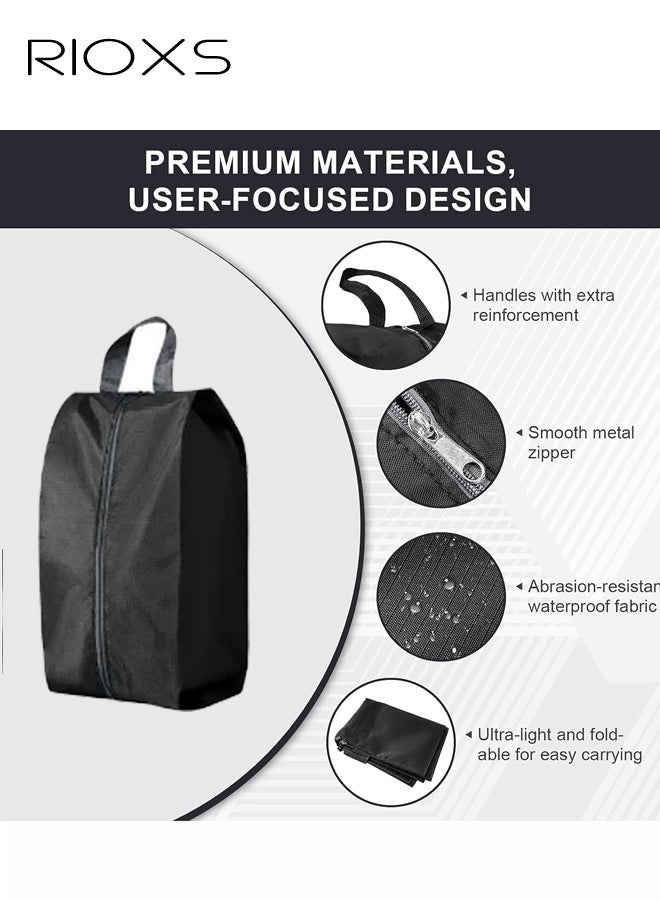 RIOXS 3 Pack Travel Shoe Bags, Portable Waterproof Nylon Shoe Storage Pouch with Zipper Closure and Handle, Stylish Shoe Storage Bag for Men and Women's Travel Gifts and Home Storage, Black - Image 2