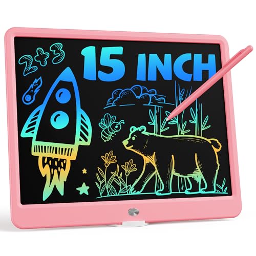 Bravokids 15 Inch LCD Writing Tablet for 3 Year Olds Electronic Drawing Pad and Doodle Board as Educational Birthday Gifts for Girls and Boys Pink - Image 1