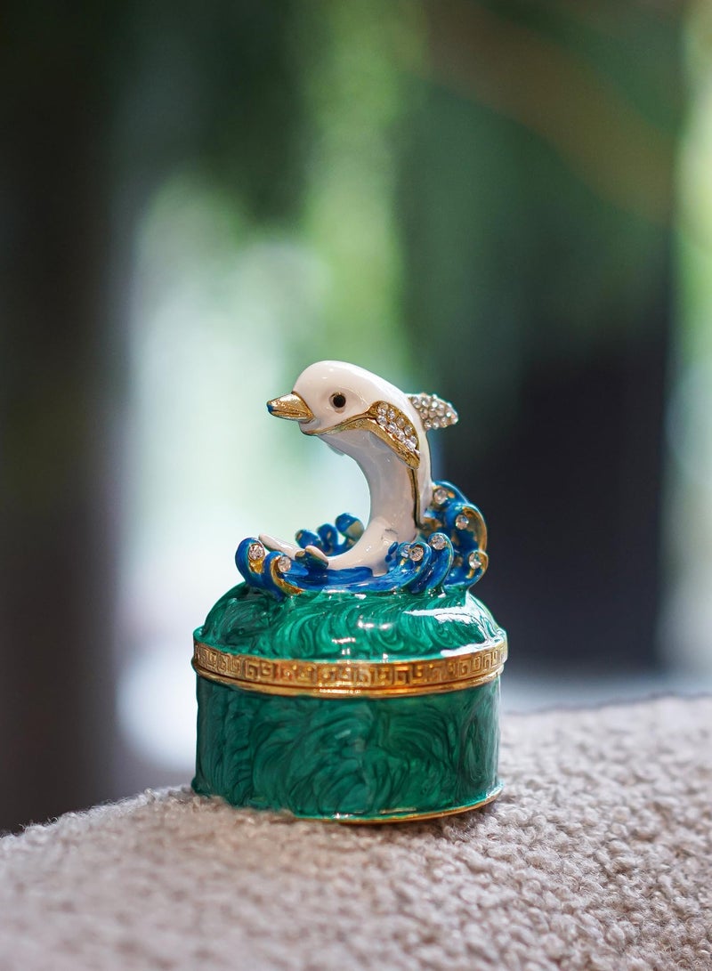 KASTWAVE Cute Dolphin Jewelry Trinket Boxes Hinged,Hand-painted Enameled Decorative Box Animal Jewelry Ring Holder Organizers For Home Decor Gift  - Image 3
