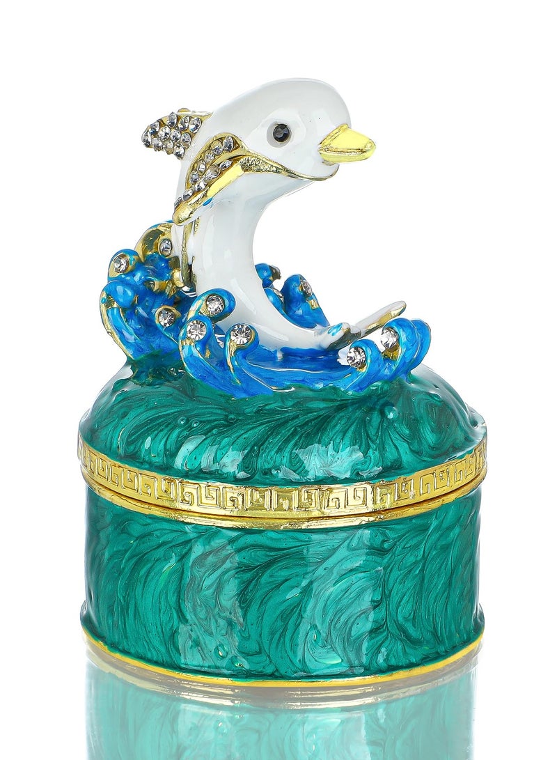 KASTWAVE Cute Dolphin Jewelry Trinket Boxes Hinged,Hand-painted Enameled Decorative Box Animal Jewelry Ring Holder Organizers For Home Decor Gift  - Image 1