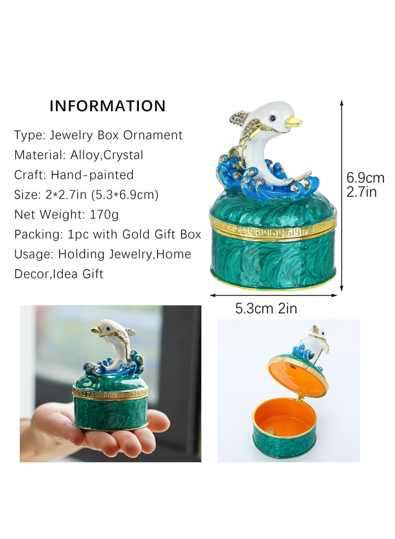 KASTWAVE Cute Dolphin Jewelry Trinket Boxes Hinged,Hand-painted Enameled Decorative Box Animal Jewelry Ring Holder Organizers For Home Decor Gift  - Image 2