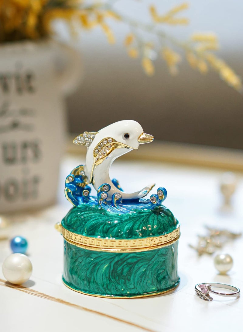 KASTWAVE Cute Dolphin Jewelry Trinket Boxes Hinged,Hand-painted Enameled Decorative Box Animal Jewelry Ring Holder Organizers For Home Decor Gift  - Image 4