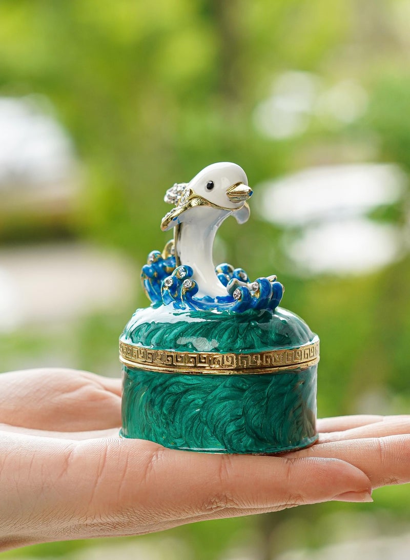 KASTWAVE Cute Dolphin Jewelry Trinket Boxes Hinged,Hand-painted Enameled Decorative Box Animal Jewelry Ring Holder Organizers For Home Decor Gift  - Image 5