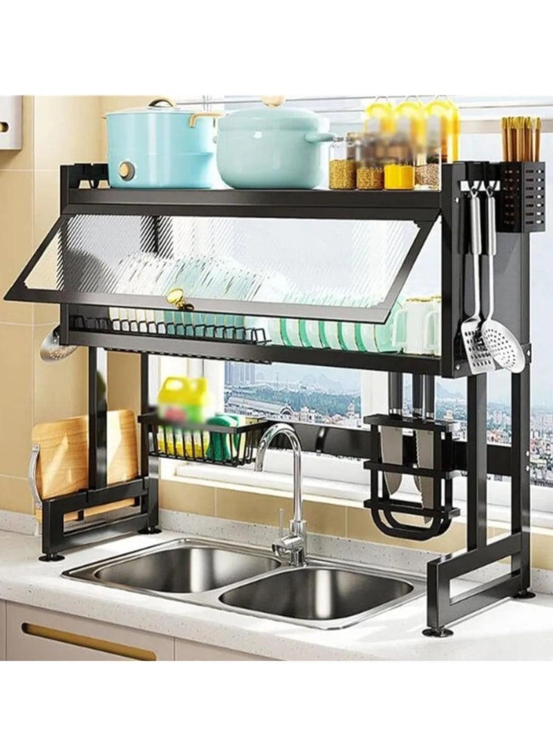 Heavy Duty Over The Sink Dish Drying Rack, 3-Tier Metal Dish Drying Rack Over Counter with Dustproof Cabinet, Large Height Drainer with Utensil Holder for Kitchen - Image 1
