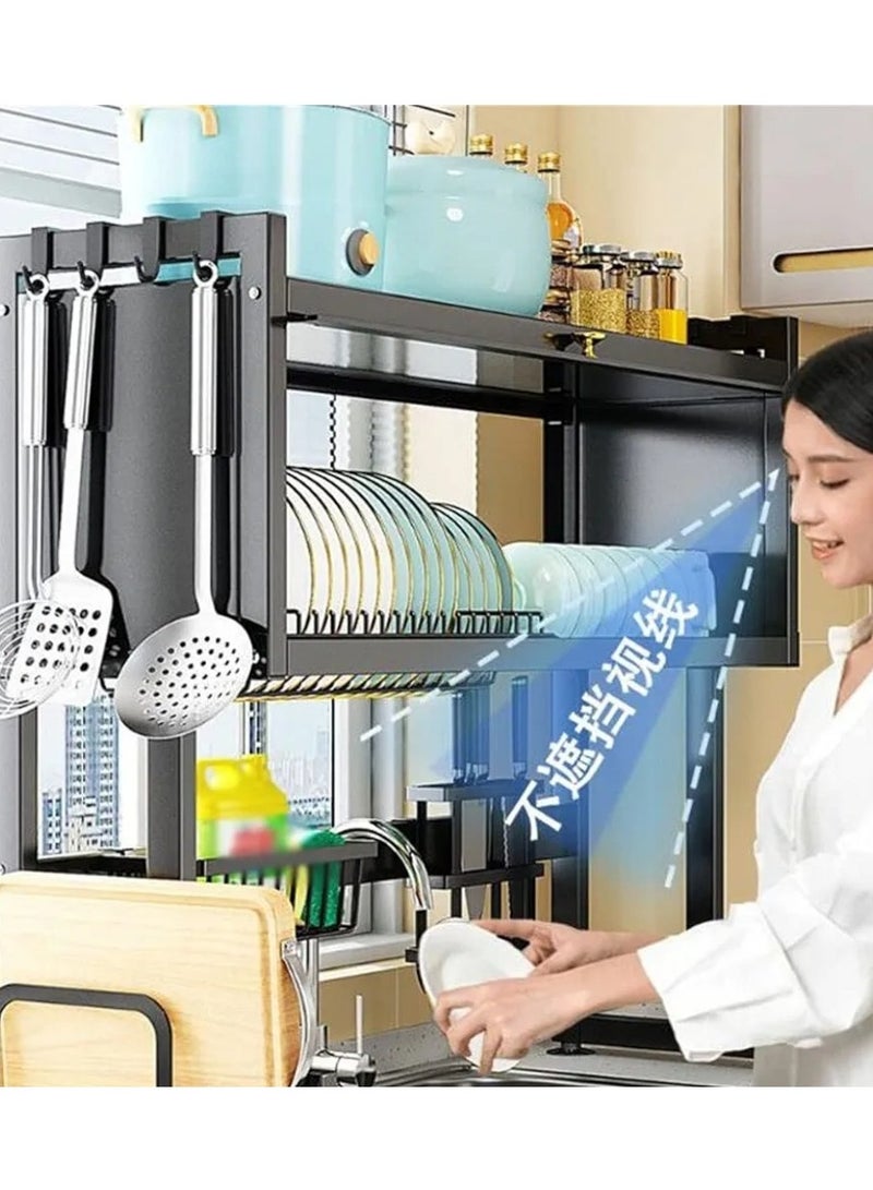 Heavy Duty Over The Sink Dish Drying Rack, 3-Tier Metal Dish Drying Rack Over Counter with Dustproof Cabinet, Large Height Drainer with Utensil Holder for Kitchen - Image 3