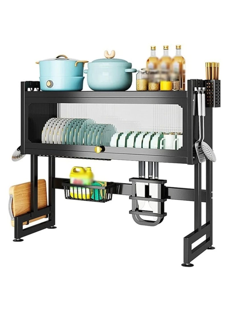 Heavy Duty Over The Sink Dish Drying Rack, 3-Tier Metal Dish Drying Rack Over Counter with Dustproof Cabinet, Large Height Drainer with Utensil Holder for Kitchen - Image 5