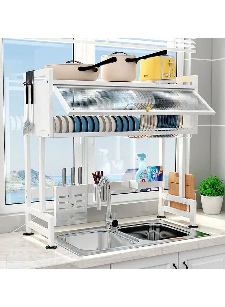 Heavy Duty Over The Sink Dish Drying Rack, 3-Tier Metal Dish Drying Rack Over Counter with Dustproof Cabinet, Large Height Drainer with Utensil Holder for Kitchen - Image 2