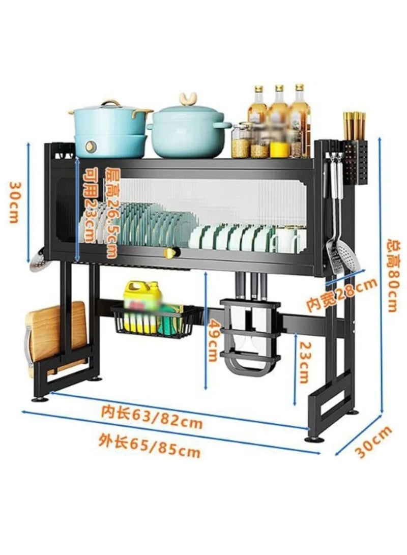 Heavy Duty Over The Sink Dish Drying Rack, 3-Tier Metal Dish Drying Rack Over Counter with Dustproof Cabinet, Large Height Drainer with Utensil Holder for Kitchen - Image 4