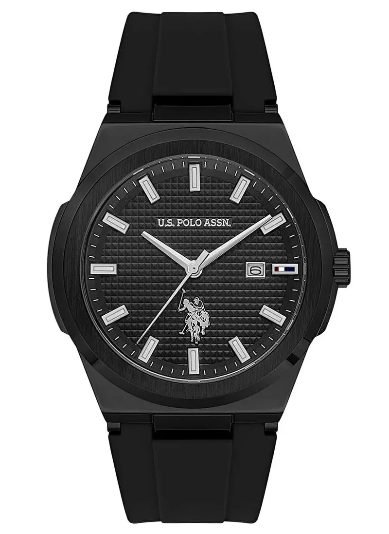 U.S. Polo Assn. Fundamental Men's 44mm Watch with Black Dial & Black Silicon Strap