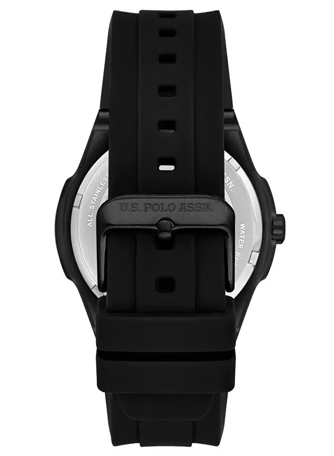 يو اس بولو اسن Fundamental Men's 44mm Watch with Black Dial & Black Silicon Strap