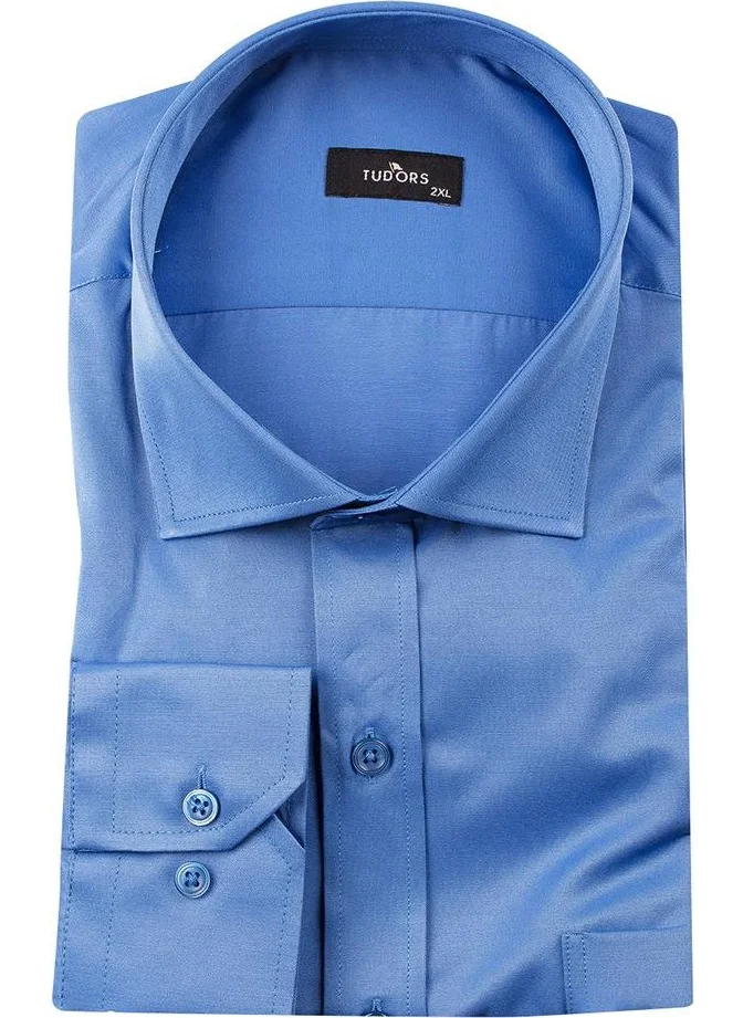Tudors Plus Size Long Sleeve Plain Blue Shirt