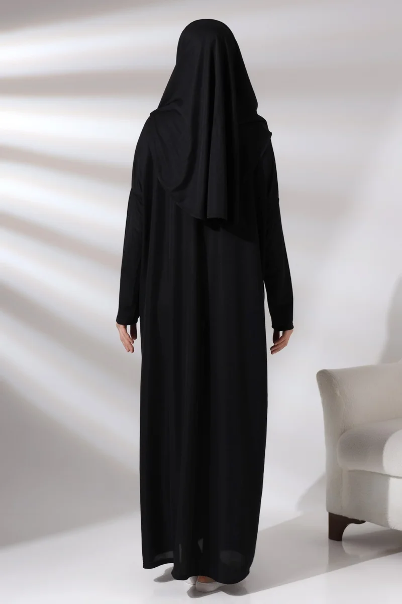 İhvan Ihvan Black Women's Practical Headscarf One-Piece Prayer Dress with Bag