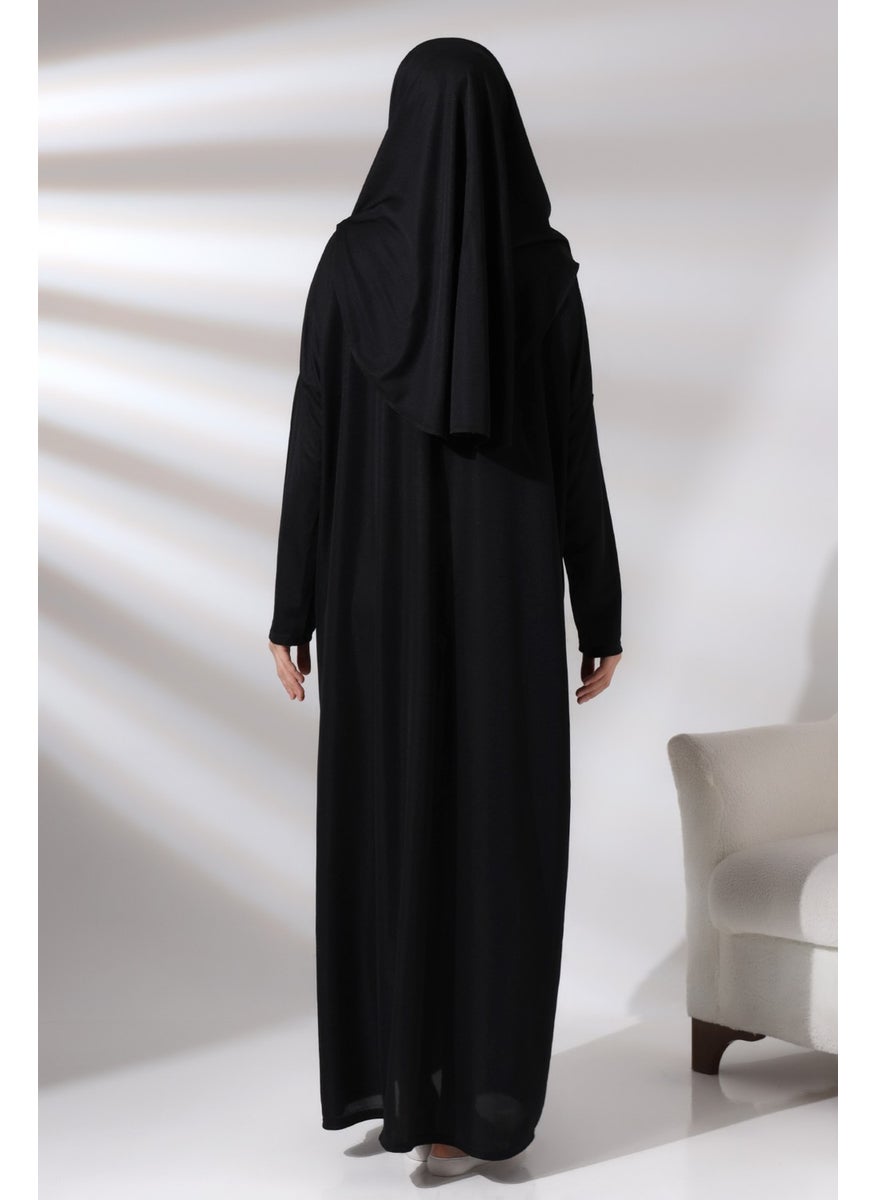 İhvan - ثوب صلاة عملي مكون من قطعة واحدة للنساء من احواش باللون الأسود مع حقيبة - Image 1