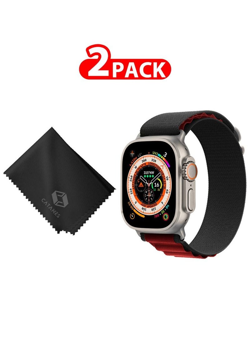 CATANES - 2 Packs Of Apple Watch Band and Microfiber Cloth Alpine Loop Band 49mm 45mm 44mm 42mm Women Men Adjustable with Metal G-Hook Strap for iWatch Ultra Series SE 8/7/6/5/4/3/2/1 Black Red - Image 1