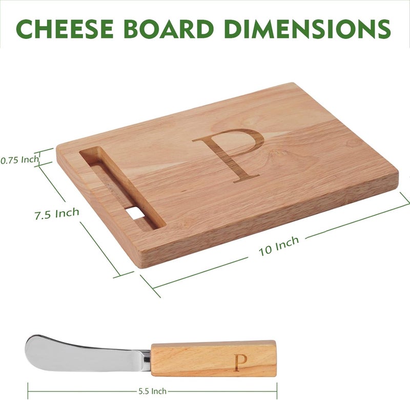 Miicol Wood Charcuterie Board, Monogram Cheese Board 10 Inch, Personalized Initial Cutting Board with Spreader, Unique Housewarming Gift, Ideal for Kitchen, Home, Letter P - Image 2