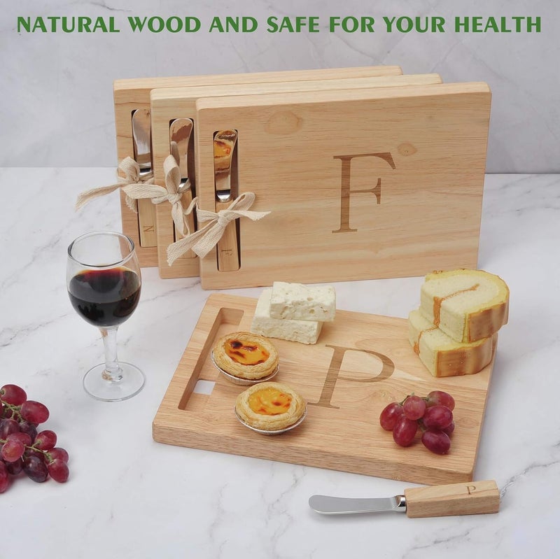 Miicol Wood Charcuterie Board, Monogram Cheese Board 10 Inch, Personalized Initial Cutting Board with Spreader, Unique Housewarming Gift, Ideal for Kitchen, Home, Letter P - Image 3