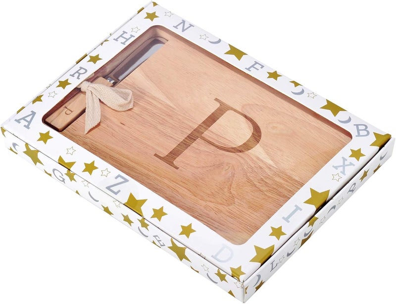 Miicol Wood Charcuterie Board, Monogram Cheese Board 10 Inch, Personalized Initial Cutting Board with Spreader, Unique Housewarming Gift, Ideal for Kitchen, Home, Letter P - Image 5