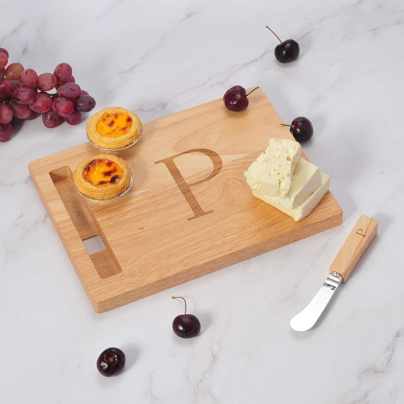 Miicol Wood Charcuterie Board, Monogram Cheese Board 10 Inch, Personalized Initial Cutting Board with Spreader, Unique Housewarming Gift, Ideal for Kitchen, Home, Letter P - Image 4