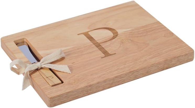 Miicol Wood Charcuterie Board, Monogram Cheese Board 10 Inch, Personalized Initial Cutting Board with Spreader, Unique Housewarming Gift, Ideal for Kitchen, Home, Letter P - Image 1