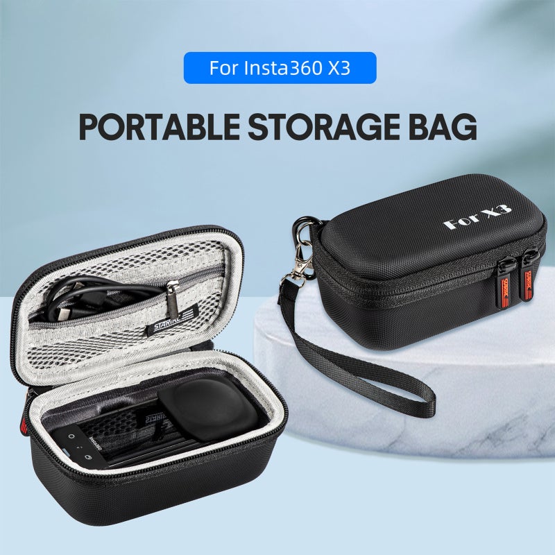Insta360 X3 Carrying Case: Black PU Hardshell - Shockproof Waterproof Storage Case for Travel Camera Protection with Dual Layer Fabric, Mesh Pocket, Wrist Strap, Carabiner - Image 2