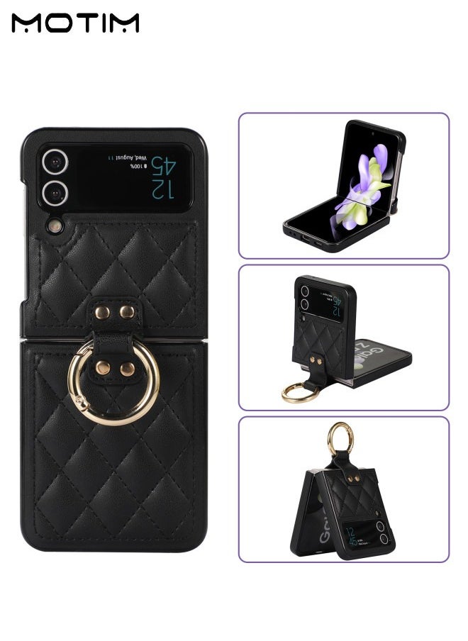 Motim - Phone Case Compatible with Samsung Galaxy Z Flip 4, Built In Front Screen Protector, Leather Folding Shockproof Protective Case with Kickstand Ring, Galaxy Z Flip 4 Shock Resistant and Fall Proof Cover - Image 1