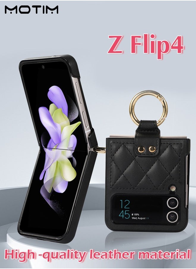 Motim - Phone Case Compatible with Samsung Galaxy Z Flip 4, Built In Front Screen Protector, Leather Folding Shockproof Protective Case with Kickstand Ring, Galaxy Z Flip 4 Shock Resistant and Fall Proof Cover - Image 1