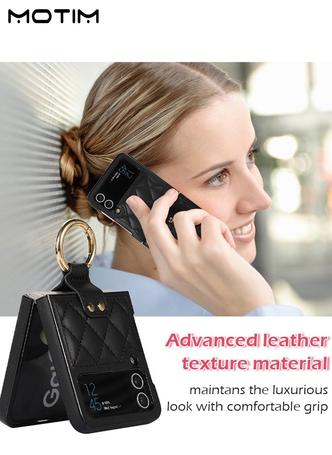 Motim - Phone Case Compatible with Samsung Galaxy Z Flip 4, Built In Front Screen Protector, Leather Folding Shockproof Protective Case with Kickstand Ring, Galaxy Z Flip 4 Shock Resistant and Fall Proof Cover - Image 1