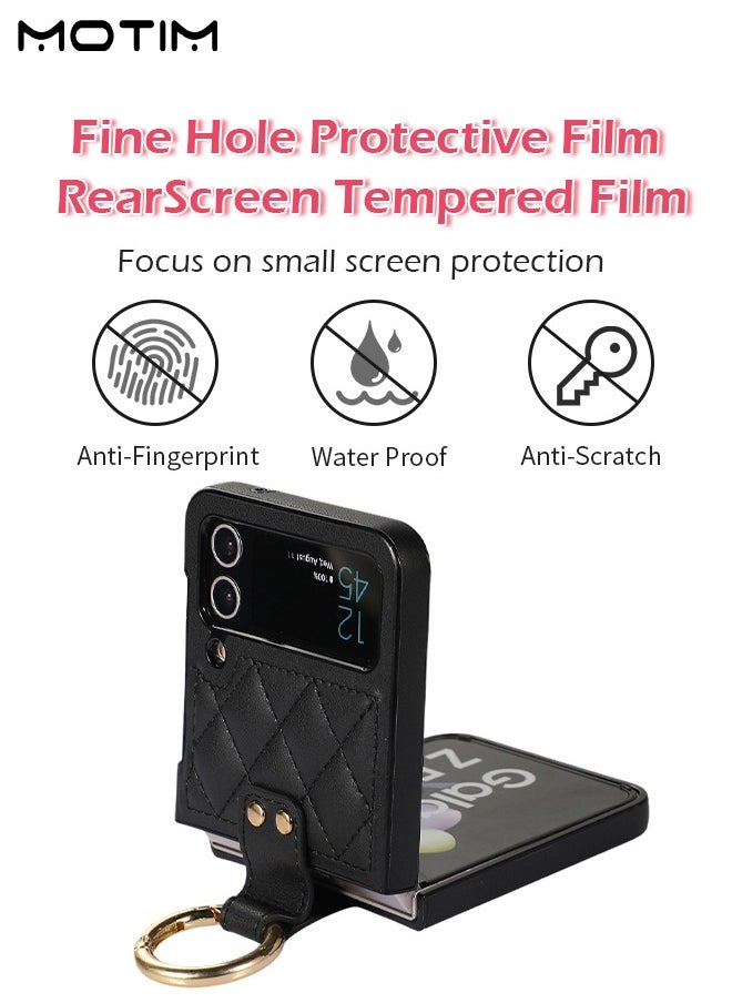 Motim - Phone Case Compatible with Samsung Galaxy Z Flip 4, Built In Front Screen Protector, Leather Folding Shockproof Protective Case with Kickstand Ring, Galaxy Z Flip 4 Shock Resistant and Fall Proof Cover - Image 1