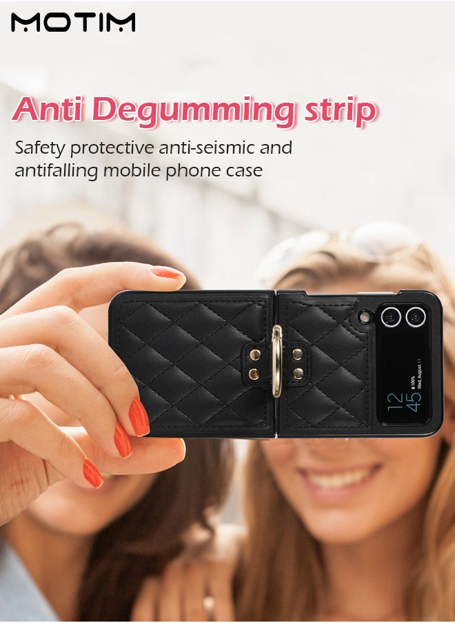 Motim - Phone Case Compatible with Samsung Galaxy Z Flip 4, Built In Front Screen Protector, Leather Folding Shockproof Protective Case with Kickstand Ring, Galaxy Z Flip 4 Shock Resistant and Fall Proof Cover - Image 1