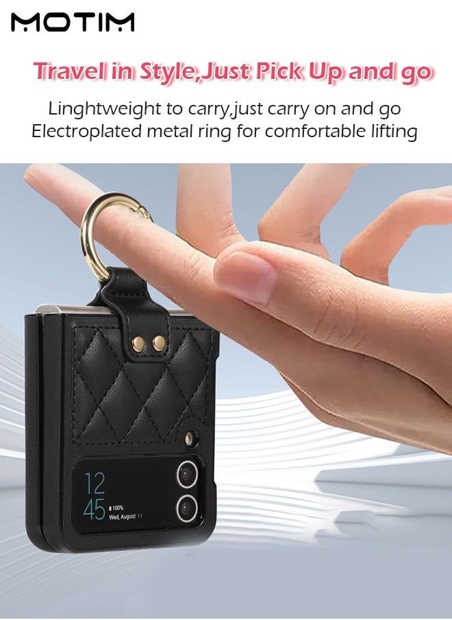 Motim - Phone Case Compatible with Samsung Galaxy Z Flip 4, Built In Front Screen Protector, Leather Folding Shockproof Protective Case with Kickstand Ring, Galaxy Z Flip 4 Shock Resistant and Fall Proof Cover - Image 1