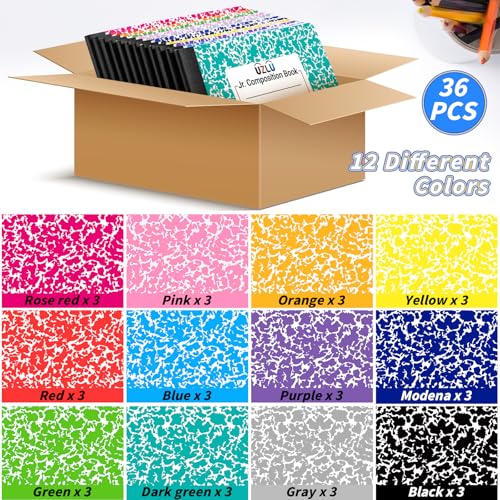 UZLU 36 Pack Composition Notebooks Bulk Wide Ruled 4-7/8"x 7.5" Half Size Composition Books 60 Sheets Mini Notebook 12 Color Small Pocket Marble Journal Books for Students College Office Back to School Supplies - Image 3