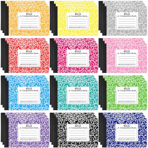 UZLU 36 Pack Composition Notebooks Bulk Wide Ruled 4-7/8"x 7.5" Half Size Composition Books 60 Sheets Mini Notebook 12 Color Small Pocket Marble Journal Books for Students College Office Back to School Supplies - Image 1