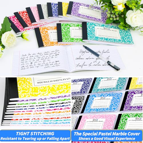 UZLU 36 Pack Composition Notebooks Bulk Wide Ruled 4-7/8"x 7.5" Half Size Composition Books 60 Sheets Mini Notebook 12 Color Small Pocket Marble Journal Books for Students College Office Back to School Supplies - Image 4