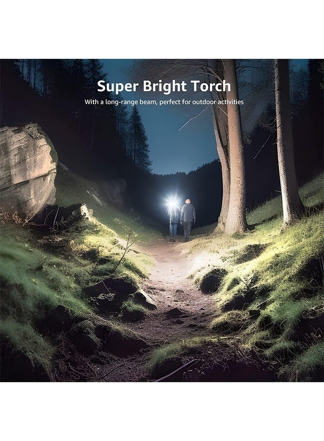 LED Torch Rechargeable, 1 Pack Super Bright Adjustable Focus Flashlight, Zoomable, Long Battery Life, Waterproof Pocket Size Torch for Power Cuts, Emergency, Camping, Outdoor