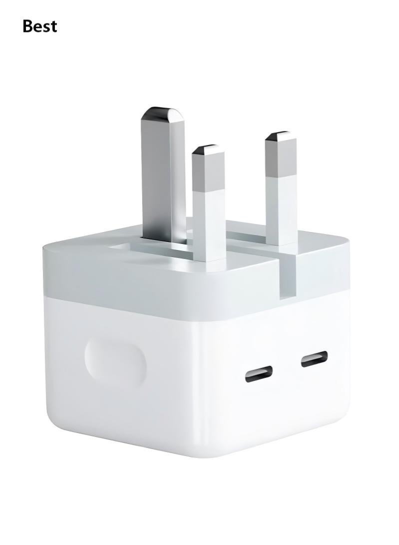 بست قابس USB C، محول طاقة سريع بمنفذ USB C مزدوج بقوة 50 وات لهاتف iPhone 15/14/14 Plus/Pro/ 14 Pro Max/ 13/12/ 11/ X/Samsung/Pad/Speaker/AirPods - Image 1