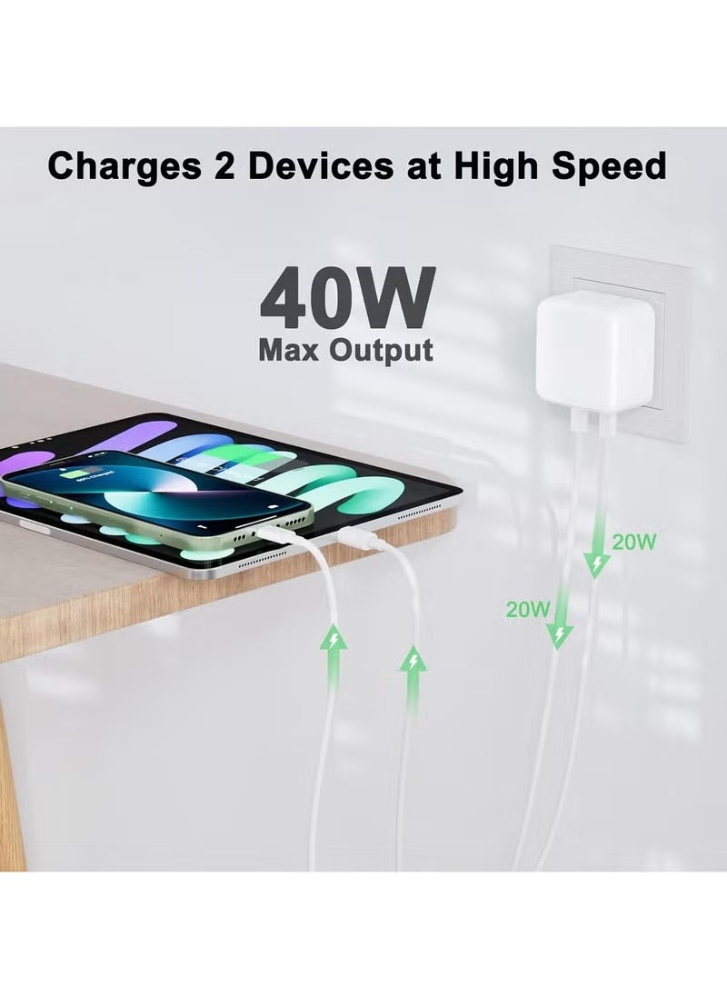 XnYao - USB C Plug, 50W Dual USB C Fast Charger Plug Power Adapter for iPhone 15/14/14 Plus/Pro/ 14 Pro Max/ 13/12/ 11/ X/Samsung/Pad/Speaker/AirPods - Image 1