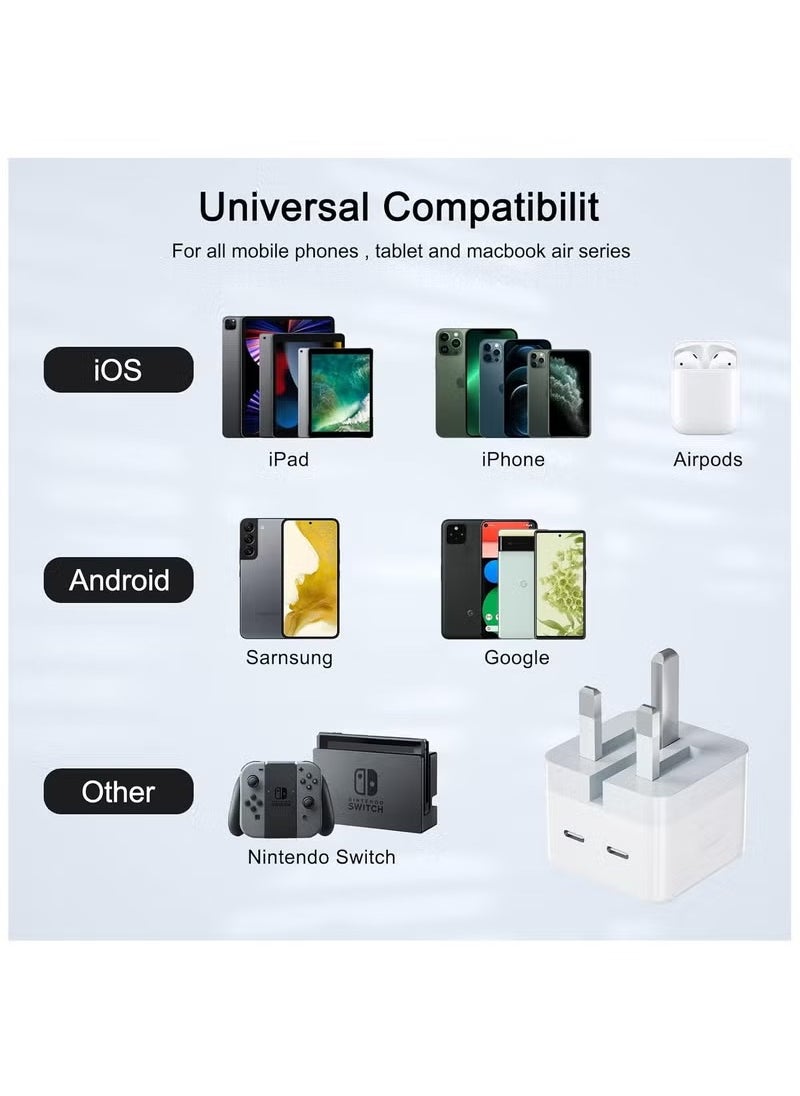 XnYao - USB C Plug, 50W Dual USB C Fast Charger Plug Power Adapter for iPhone 15/14/14 Plus/Pro/ 14 Pro Max/ 13/12/ 11/ X/Samsung/Pad/Speaker/AirPods - Image 1