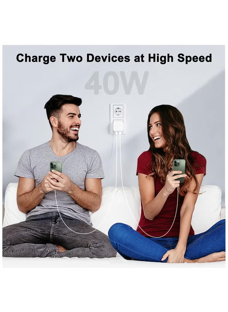 XnYao - USB C Plug, 50W Dual USB C Fast Charger Plug Power Adapter for iPhone 15/14/14 Plus/Pro/ 14 Pro Max/ 13/12/ 11/ X/Samsung/Pad/Speaker/AirPods - Image 1
