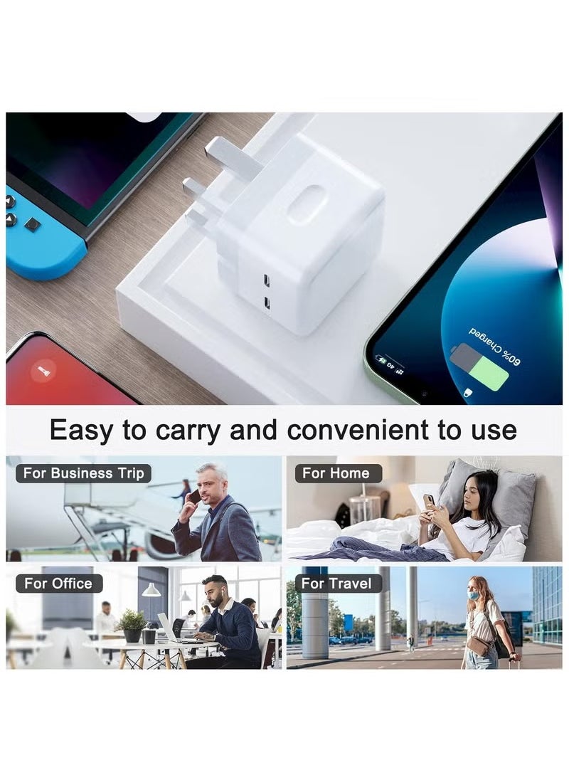 XnYao - USB C Plug, 50W Dual USB C Fast Charger Plug Power Adapter for iPhone 15/14/14 Plus/Pro/ 14 Pro Max/ 13/12/ 11/ X/Samsung/Pad/Speaker/AirPods - Image 1