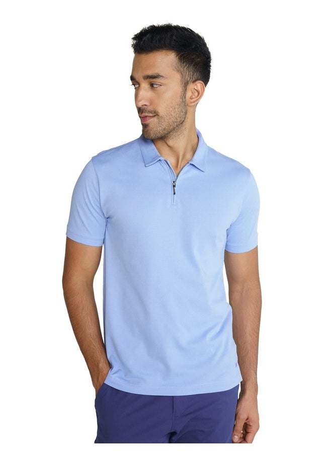 DaMENSCH DAMENSCH Men's Constant All Degree Regular Fit Zip-up Polo - Easy Blue - Large  - Image 1