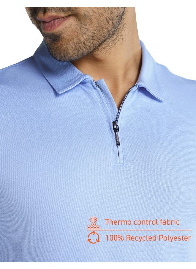 DaMENSCH DAMENSCH Men's Constant All Degree Regular Fit Zip-up Polo - Easy Blue - Large  - Image 2