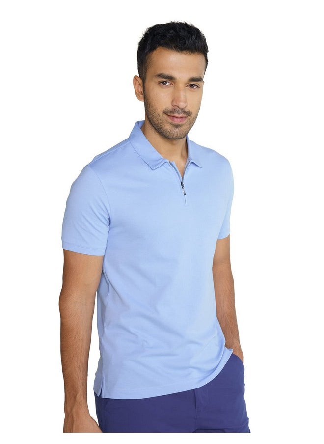 DaMENSCH DAMENSCH Men's Constant All Degree Regular Fit Zip-up Polo - Easy Blue - Large  - Image 4