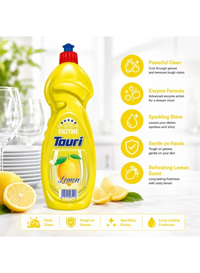 Touri Ultra Concentrated Dishwashing Liquid – Lemon Fresh (600ml) – Powerful Enzyme Formula – Advanced Grease Cutting Technology – Gentle on Hands – Sparkling Clean & Citrus Freshness for Your Kitchen - Image 2